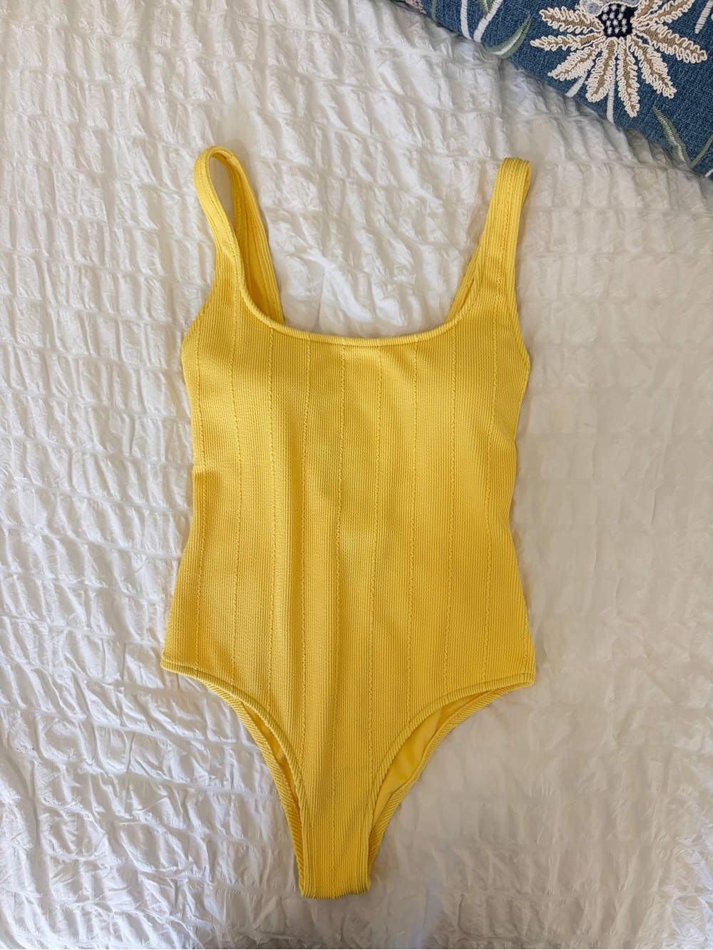 Yellow Ribbed One-Piece Swimsuit